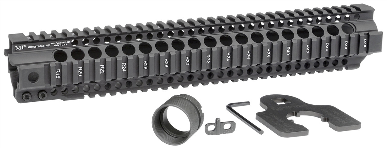 Midwest Industries Combat Rail T-Series Free Float Handguard with barrel nut and wrench, 6061 aluminum, MIL-STD 1913 Picatinny rails.